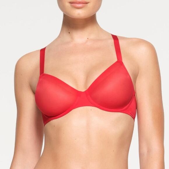 Skims 30C NEW No Show Molded Unlined Demi Bra Red Underwire - Picture 1 of 9